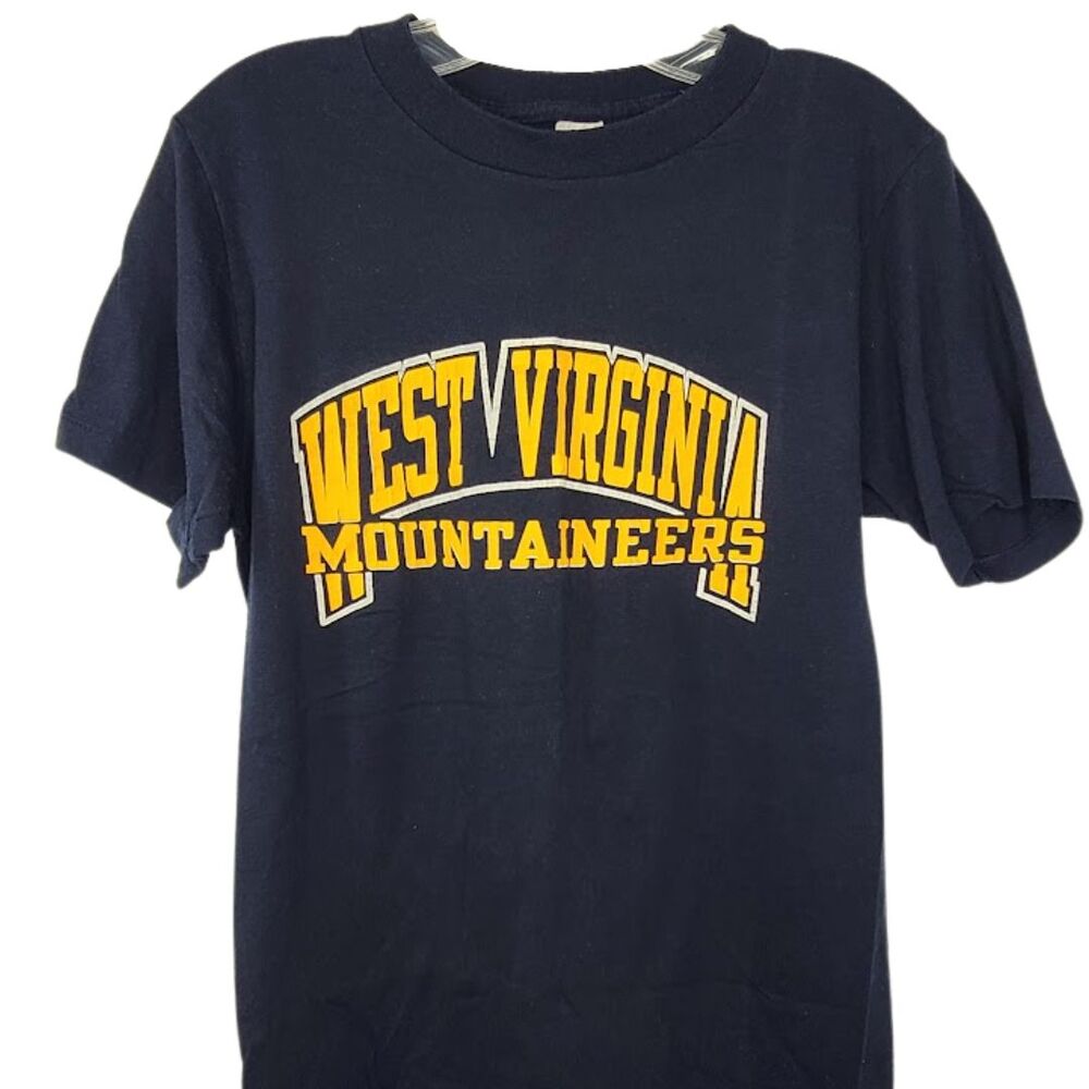 Vintage West Virginia Mountaineers T-Shirt Champion Blue Yellow Large USA WVU